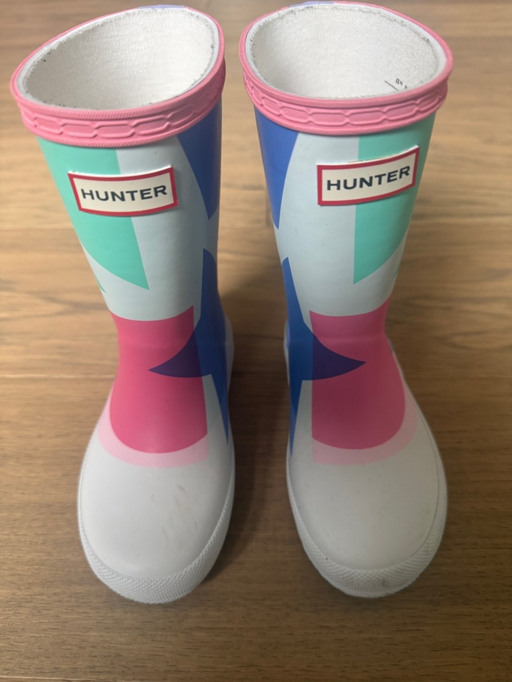 Hunter Kids Geometric Pink Blue & Mint Rain Boots 10c